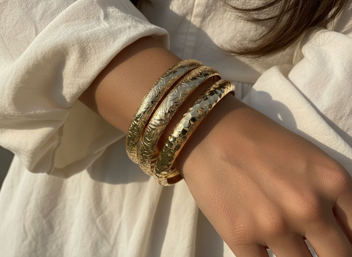 Kyra - Ensemble 3 joncs martelés dorés