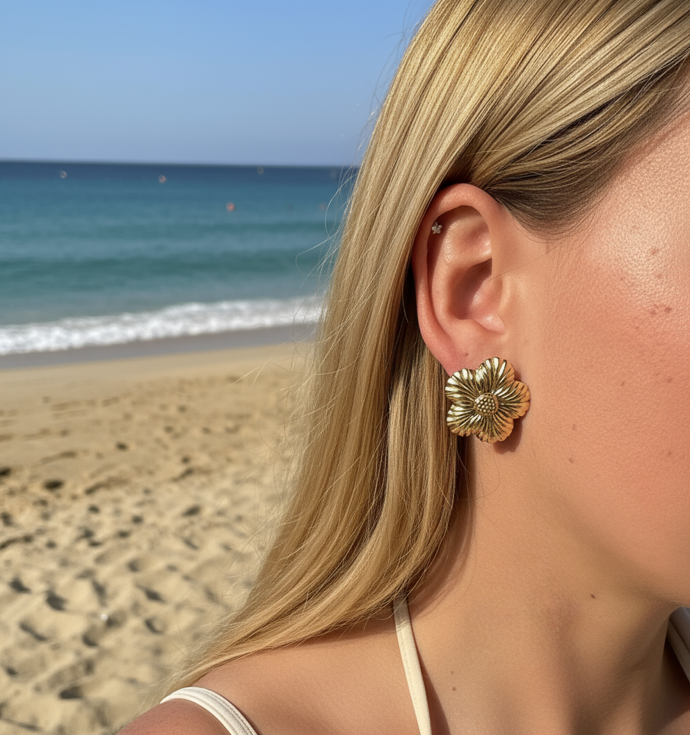 Fleur - Boucles d'oreilles dorés